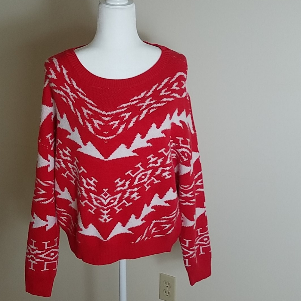 Express red and white Aztec crew neck swea…